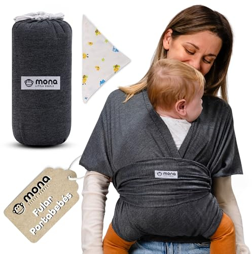 Fular Portabebés Recién Nacidos – Fular Porteo Bebé Ergonómico, Transpirable y de Algodón Suave – Portabebés Fácil de Colocar – Porteo desde Prematuro hasta 15 kg – Unisex con Bolsa y Babero