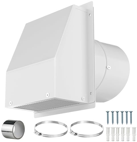 4 Inch Galvanized Steel Hooded Wall Vent Cover with Screen & Damper - Outdoor Exhaust Vent Cap for Dryer, Bathroom Fan, Range Hood, HVAC Duct - Includes Aluminum Foil Tape & Clamps
