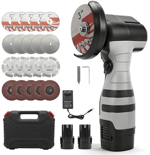 Mini Winkelschleifer Set, Akku-Winkelschleifer mit 2x 2000mAh Akkus, 20x Trennscheiben, 14000 U/min, 75mm Bürstenmotor Schleifer zum Schneiden, Polieren & Schleifen