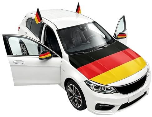 Auto Fahnen Deutschland Komplett Set 5 Teilig Motorhaubenfahne 2 Autofahnen Fenster & 2 Außenspiegelfahnen Deutsche Flagge Fahrzeug Deko Fußball Fanartikel FZG für EM & WM (5PCS)
