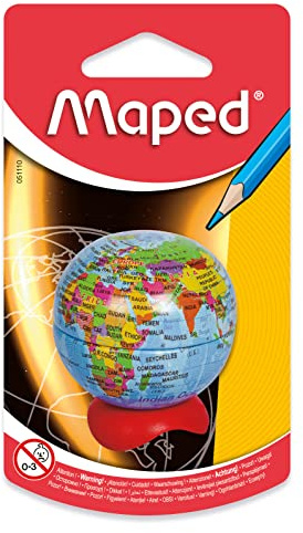 Maped Globe - Sacapuntas de 1 agujero, accesorio de escritorio compacto, afilado preciso, herramienta educativa, diseño atractivo y eficiente