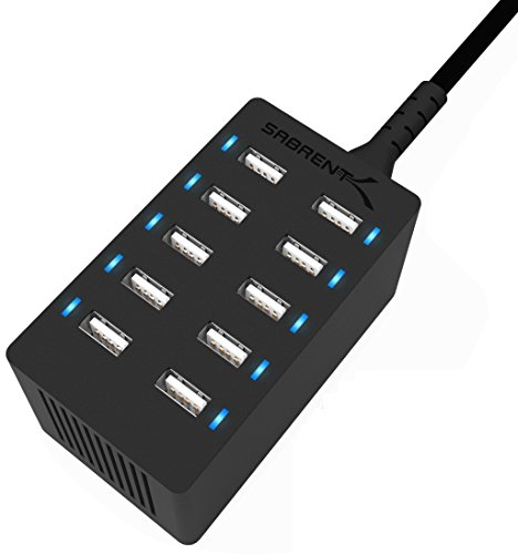 SABRENT Chargeur Multi USB 10 Port Chargeur Multiple USB Station de Charge PD 60W, Station Charge iPhone, Téléphones Portables, MacBook, Samsung, Steam Deck (AX-TPCS)