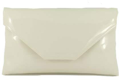 LONI stilvolle großen Umschlag Patent Clutch Bag/Schultertasche Hochzeit Partei Prom Handtasche in Creme Elfenbeinweiß