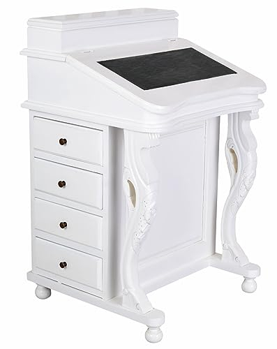 PALAZZO INT Davenport Sekretär „Villa Louise“ | Englisches Schreibmöbel im Shabby Chic Stil | Mahagoni Weiß, Pultplatte Lederoptik, 16 Schubladen, Handarbeit, antikes Design 83×54×45 cm