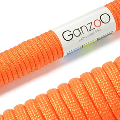 Ganzoo paracorde 550 Type 3 Orange, 4 mm sur 15 m, 7 brins intérieurs, Gaine Polyester/Nylon, résistante à la déchirure, pour création DIY Bracelets, Porte-clés, Accessoires Chien et Usage Nature