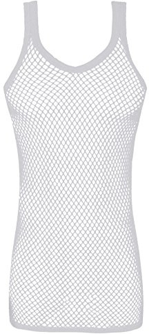 Mens String MESH Vest Fishnet Cotton Gym Muscle Training Tank Rasta Tops Shirt[White,L]