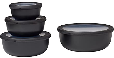 Mepal Multischale Cirqula Round 4-teiliges Set - Mikrowellen Geschir - Geignet als Aufbewahrungsbox, Kuhlschrank, Gefrierschrank und Mikrowellengeschirr - 350, 750, 1250, 2250 ml - Nordic black