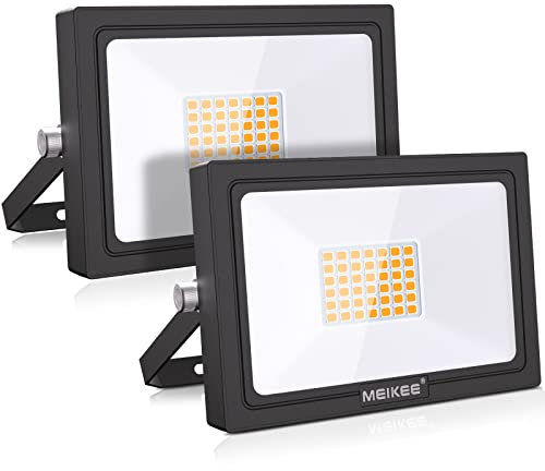 MEIKEE Projecteurs LED Extérieur 35W, Lot de 2 Spot LED Extérieur IP66 Étanche, 3000LM Super Brillant, Blanc Chaud 2700K, Éclairage de Sécurité pour Patio, Jardin, Garage, Terrasse, Usine, Entrée