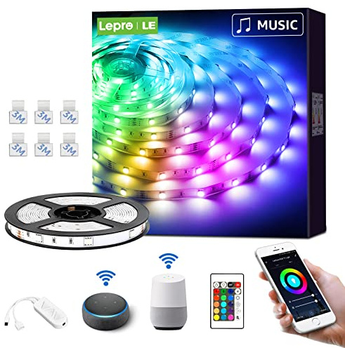 LE LED Strip 5M Alexa, RGB 150 LEDs, Smart WIFI LED Streifen Musiksteuerung, Wlan LED Band, Superhell 5050 Selbstklebend Lichtband, Lichterkette mit Fernbedienung, Kompatibel mit Alexa,Google Home