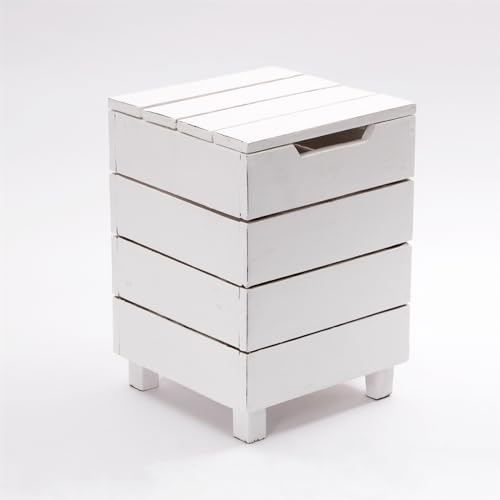 DESIGN DELIGHTS RUSTIKALER HOLZ HOCKER STORAGE 50 | 50x35x35cm (HxBxT), Mahagoni Recyclingholz, massiv | Klappbox, Wäschekorb, Badhocker, Wäschetruhe | Farbe: 06 weiß-landhaus