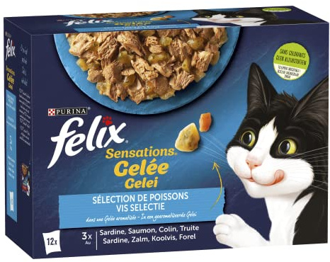 FELIX Jelly Sensations | Vuxen katt | Fiskval | Set med 6–12 x 85 g | friskhetspåse