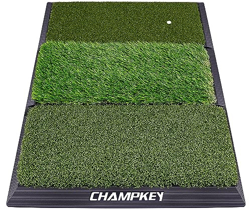 CHAMPKEY Professionelle Tri-Turf-Golfschlagmatte, robuste Gummi-Unterseite, ideal für Indoor- und Outdoor-Training