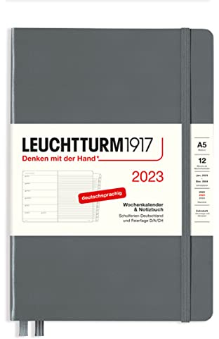 LEUCHTTURM1917 365675 Wochenkalender & Notizbuch Medium (A5) 2023,12 Monate, Anthrazit, Deutsch