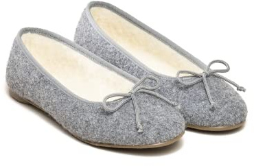 kitz-pichler Chaussons de ballerine pour femme en tissu Walk avec semelle en caoutchouc, chaussures élégantes et étroites en laine vierge, gris, 36 EU