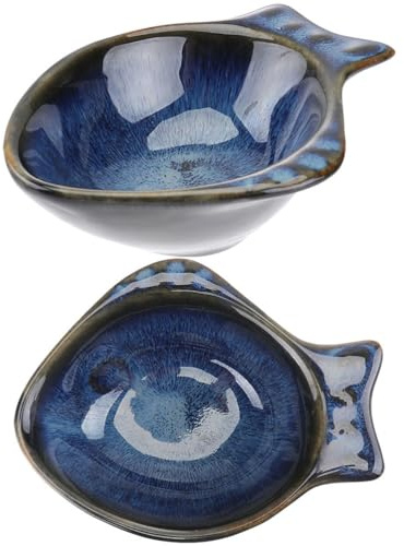 CALLARON 2Pcs Ceramic Dipping Bowl - 4.3 inch Fish Shape Sauce Dishes, 2 Oz Porcelain Serving Bowl, Small Bowl Dish for Appetizer, Sushi Soy Sauce, Snack, Seasoning, Dishwasher Safe