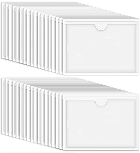 36 Stück Etikettenhalter Selbstklebend, 13.5 x 9.5 cm Visitenkartenhüllen Selbstklebend Beschriftungsfenster Transparent für Büro Zuhause Schule(Oben Offen)
