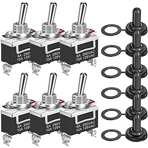GUUZI Heavy Duty Vippströmbrytare 12V-24V-48V-110V/10A, 220V-230V/6A, SPST 2Pin ON/Off-brytare Metall Bat Vattentät Boot Cap Cover -6 st