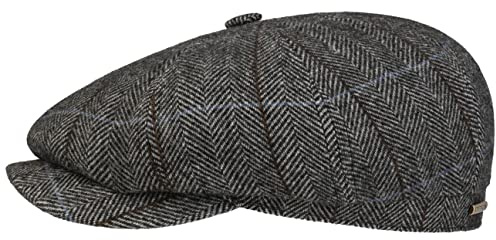Stetson Hatteras Gallanger Wool Flatcap Klassisch Elegante Schirmmütze Made in EU Herren Herbst Winter grau-schwarz L (58-59 cm)