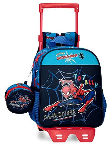 Marvel Spiderman Totally awesome Mochila Preescolar con Carro Azul 21x25x10 cms Poliéster 5,25L