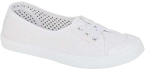 Dek Womens/Girls Low Cut Canvas Shoes/Slip On Pumps with Elastic Lace All White 5 UK
