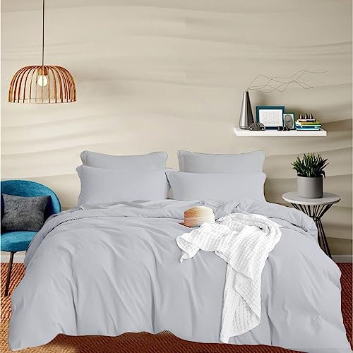EGYLIN 800 TC 100% Egyptian Cotton King Size Duvet Cover Set Silver Grey Quilt Cover With 2 Pillowcases Ultra Soft Cosy Non-Iron Easy Care Luxury Bed Linen Premium Hotel Quality Bedding Set