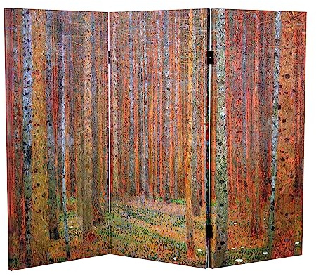 Red Lantern Double Sided Works of Klimt Room Divider - Tannenwald/Farm Garden, 3 Foot - 3 Panel