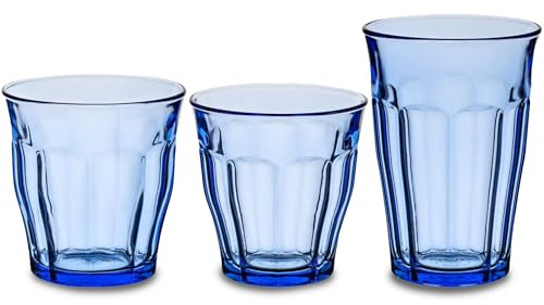 Duralex Made in France Picardie Trinkservice 18-teilig Glas Navy Blau Set beinhaltet: (6 Stück) Becher 22,5 ml ; (6 Stück) Becher 31,5 ml (6 Stück)