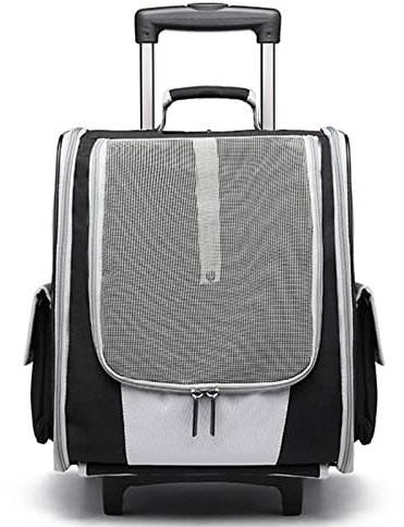 Katzenrucksack – Katzenträger mit Rädern, rollender Katzenträger-Rucksack, Haustier-Reiseträger mit Doppelrädern, atmungsaktiv, langlebig, Netzeinsätze (für die meisten Flugzeuge zugelassen) (Far