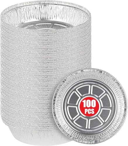 LATERN 100 Stück 18CM Runde Aluminiumfolienschalen, 720ml Einweg-Bratbleche Ofen und Gefriergeeignet Lebensmittel Behälter aus Aluminiumfolie für Party Backen Essen Portion Wegbringen Gastronomie