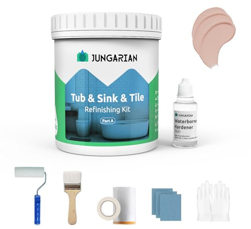 Jungarian Tub and Tile Refinishing Kit 35oz with Tools, Low Odor DIY Bathroom Paint Sink Tub Countertop Tile Shower Paint for Bathroom Kitchen Porcelain Fiberglass, Semi-Gloss Bella Pink