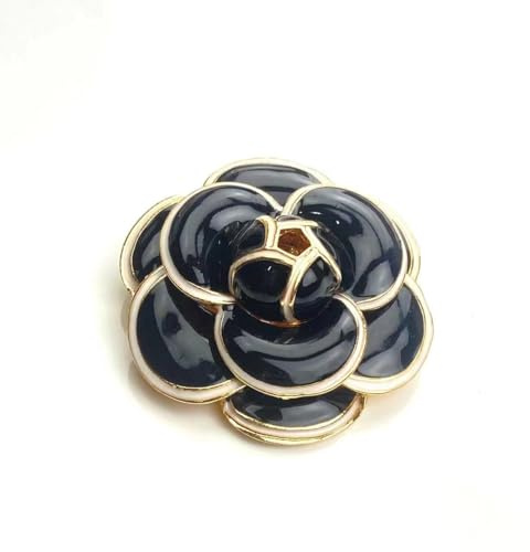 GIMIRO Kamelien-Brosche, Schwarz und Gold, Vergoldete Legierung mit Emaille, 4,5 x 4,5 cm, Elegantes Blumendesign (C - Black Camellia)