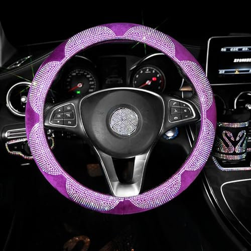 Bling Auto Lenkradbezug Damen,Glitzer Auto Lenkradabdeckungen,Universal Auto Lenkradabdeckung,Autozubehör Innenraum Deko (38cm/15'') (Lila)