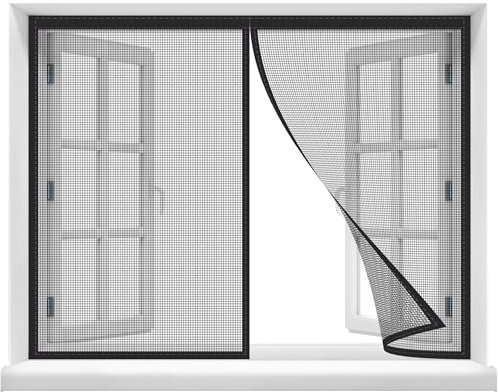 Fliegengitter Fenster Magnet 240x215cm Netz Insektenschutz Fliegenvorhang | 10 x Stärker als Normales - ohne Bohren - Vorhang für Balkontür Wohnzimmer Schiebetür Terrassentür Schwarz