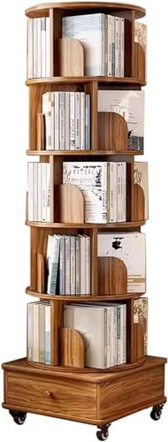 Drehbarer Bücherturm mit Rollen für kleine Räume – abgestufter Aufbewahrungs-Organizer für Bücher, CDs, DVDs – kompaktes Design mit Mobilität