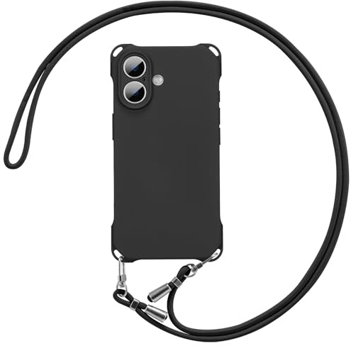 ZCDAYE Case for iPhone 16 with Lanyard, Soft Silicon Phone Case Slim Fit, Adjustable Crossbody Neck Rope Shoulder Strap Shockproof Phone Cover for iPhone 16 (6.1 inch), Black