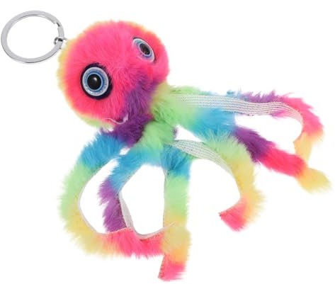 HAWILLOSCH Oktopus Plüsch Schlüsselanhänger Weich Mit Metallring Bunt Leichter Plüschanhänger Für Rucksack Und Tasche