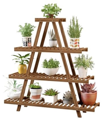 SUNMME Pflanzenständer, Blumenständer, 4 Reifen, Holzregal für drinnen und draußen, mehrere Pflanzgefäße, Präsentationsregal (braun, 104 x 25 x 104 cm)