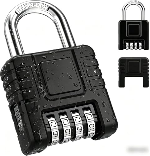 Cadenas Résistant aux Intempéries, Diyife Outdoor Combination Lock avec Étui en Silicone, avec Code à 4 Chiffres pour les Bagages, Clôture, Portail, L'unité de Stockage, Étui en Silicone, Noir