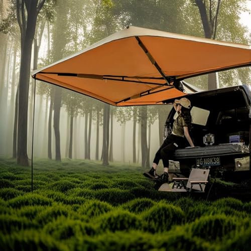 Fahrzeugmarkise, 270 Grad, Dach ausziehbar, Ripstop UPF50+ Seitenmarkise, verstärkte Scharniere und Stangen für SUV/LKW/Van, wasserdicht, Automarkise, Sonnenschutz für Camping