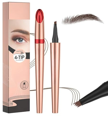 2025 Microblading Augenbrauenstift,Wasserfester 4-Zinken-Stift für natürliche, haarähnliche Brauen,Langanhaltendes Augenbrauen-Make-up für Damen,Wischfest & Präzise (Hellbraun)