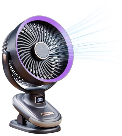 Ventilatore portatile a clip a 5 velocità, ventilatore da tavolo da 25,4 cm con oscillazione automatica a 90° e timer, montaggio a parete/scrivania 3 in 1 piccoli ventilatori con display e luce