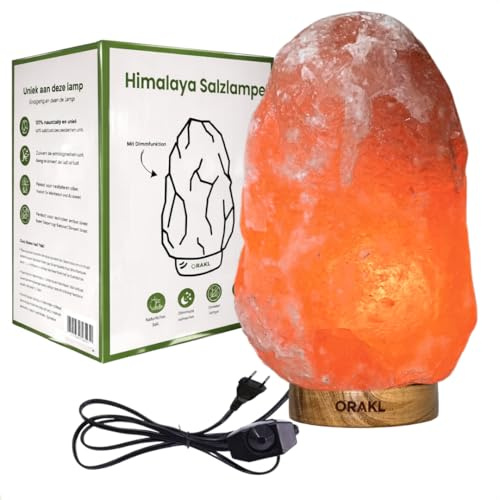 Orakl - Dimmbare Salzlampe Aura - 100% echtes Himalaya Salz aus Salt Range Pakistan - Salzkristall-Lampe - Salzstein - Tischlamp inkl. 1x 15W Glühbirnen und Geschenkbox (2-4 KG)