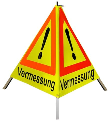 Warnpyramide/Faltsignal 70cm - Achtung(VZ101) Vermessung - tagesl. gelb, leicht
