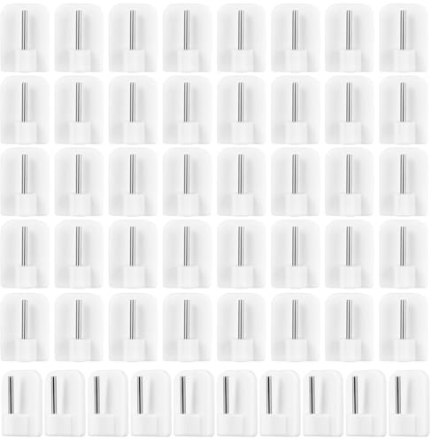 50 Pcs Self Adhesive Net Curtain Hooks, Plastic Sticky Hooks for Hanging, Self-Adhesive Sticky End Window Hook for Net Curtain Rods Curtains Rails Supports in Bathroom Kitchen Bedroom(White)