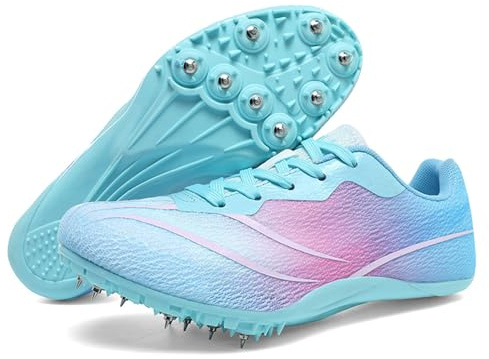 sekiueo Zapatillas De Atletismo Hombres Y Mujeres Zapatillas con Clavos Transpirables Profesionales para Saltar Competir Y Correr para Niños,Rosado,40 EU