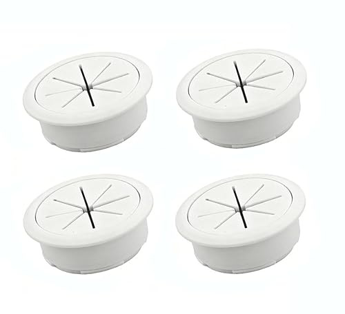 Waltonalice 4 passacavi in plastica, flessibile, passacavo da scrivania, passacavo in gomma, passacavo per scrivania, foro senza fili, bianco, 53 mm