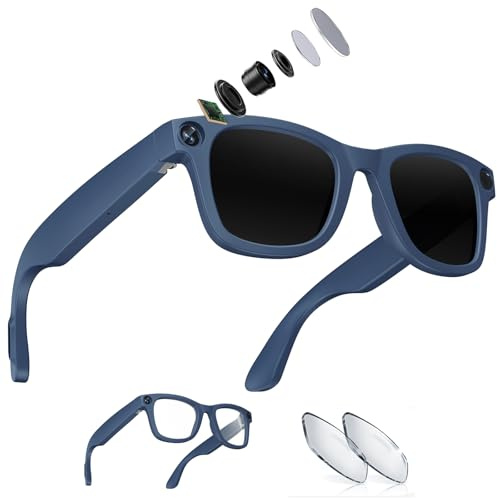 findtime AI Smart Glasses - Occhiali con fotocamera HD 1018P, fotocamera sportiva, microfono, riproduzione musicale, traduzione, piccola fotocamera, Bluetooth, occhiali da sole video, occhiali da
