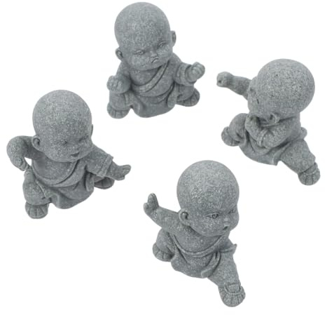 Cabilock 4pcs Sandstone Kung Fu Martial Arts Sculpture Set with Decorative Appeal and Feng Shui Decor, Zen Ornaments for Living Rooms and Meditation Accessories
