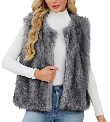 Gilet in Pelliccia Sintetica Donna Smanicato Elegante Invernale Morbido Gilet Pile Senza Maniche Smanicato Elegante Sintetica Gilets Termico Autunno Inverno Caldo Giacca Teddy Scollo a V Waistcoat