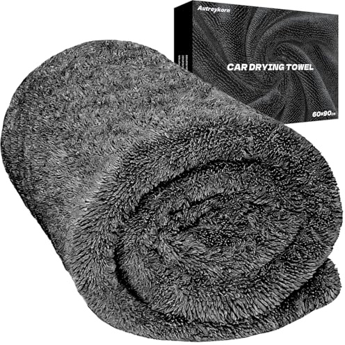 Autreykorn Toalla Secado Coche 1400 gsm para Coche XXL 90x60 cm Microfibra Ultra Absorbente, Doble Cara para Secado Rápido Sin Rayas - Ideal para Coches, Motos, Barcos y Detallado de Vehículos